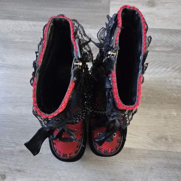 Demonia Black and Red Heeled Boots with Chains - Picture 4 of 7